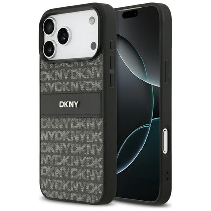 DKNY Repeat Texture Pattern with Tonal Stripe Case for iPhone 17 Pro Max - Black_0