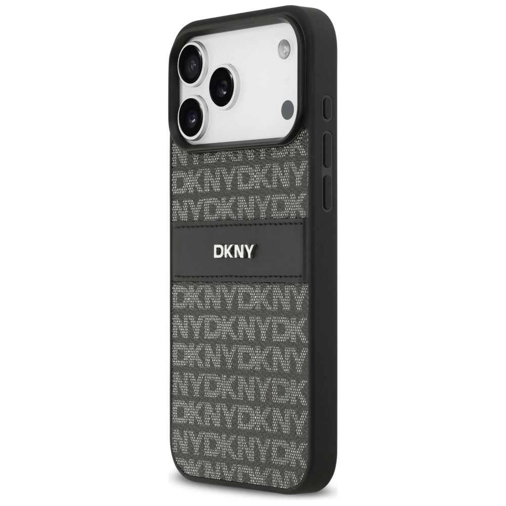 DKNY Repeat Texture Pattern with Tonal Stripe Case for iPhone 17 Pro Max - Black_1