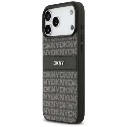 DKNY Repeat Texture Pattern with Tonal Stripe Case for iPhone 17 Pro Max - Black_1