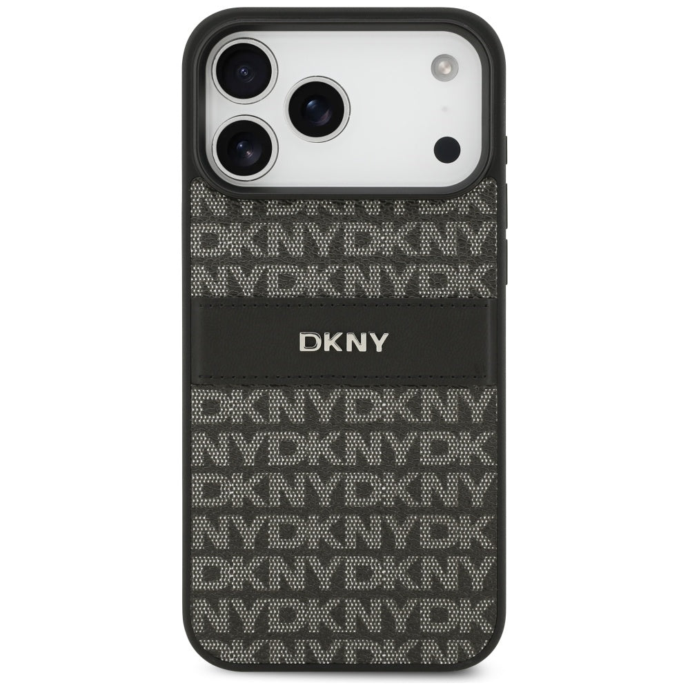 DKNY Repeat Texture Pattern with Tonal Stripe Case for iPhone 17 Pro Max - Black_2