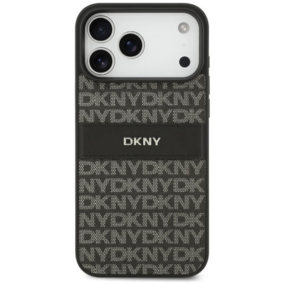 DKNY Repeat Texture Pattern with Tonal Stripe Case for iPhone 17 Pro Max - Black_2