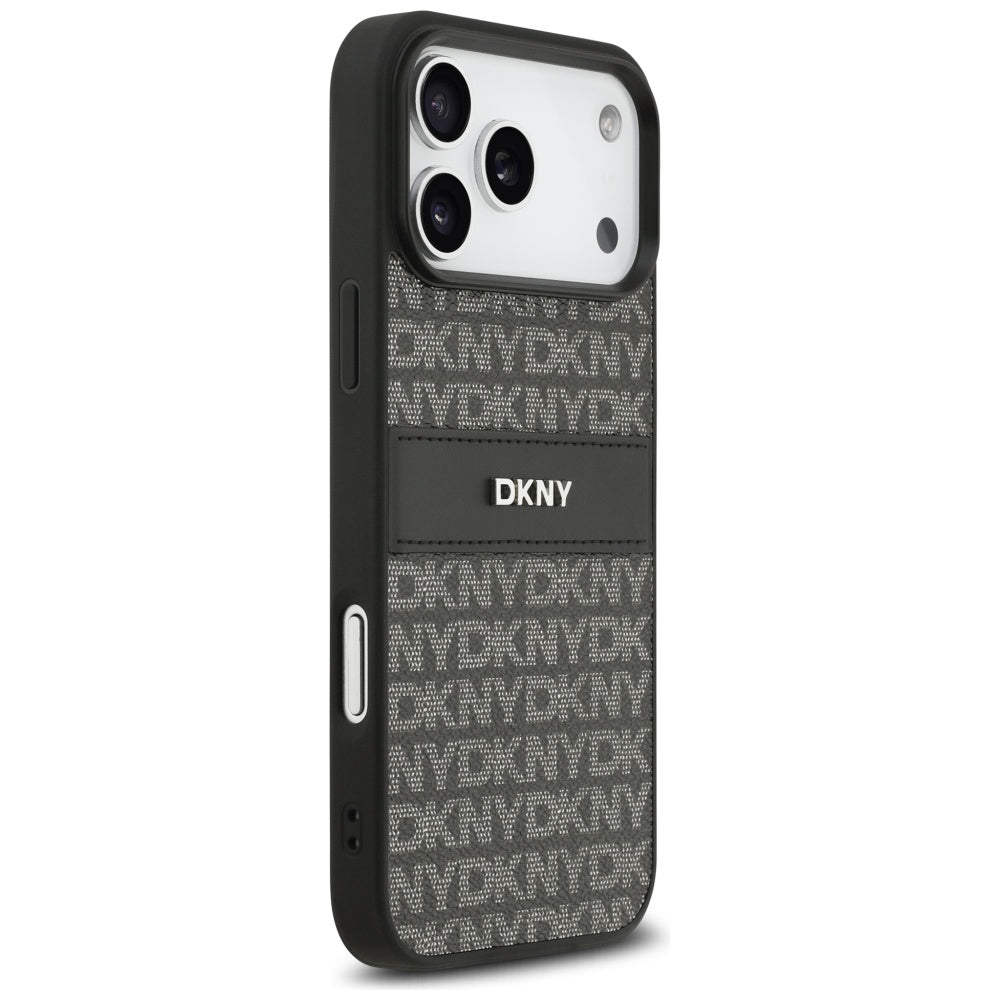 DKNY Repeat Texture Pattern with Tonal Stripe Case for iPhone 17 Pro Max - Black_3