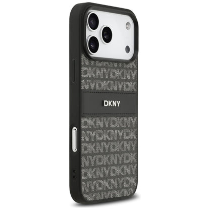 DKNY Repeat Texture Pattern with Tonal Stripe Case for iPhone 17 Pro Max - Black_3