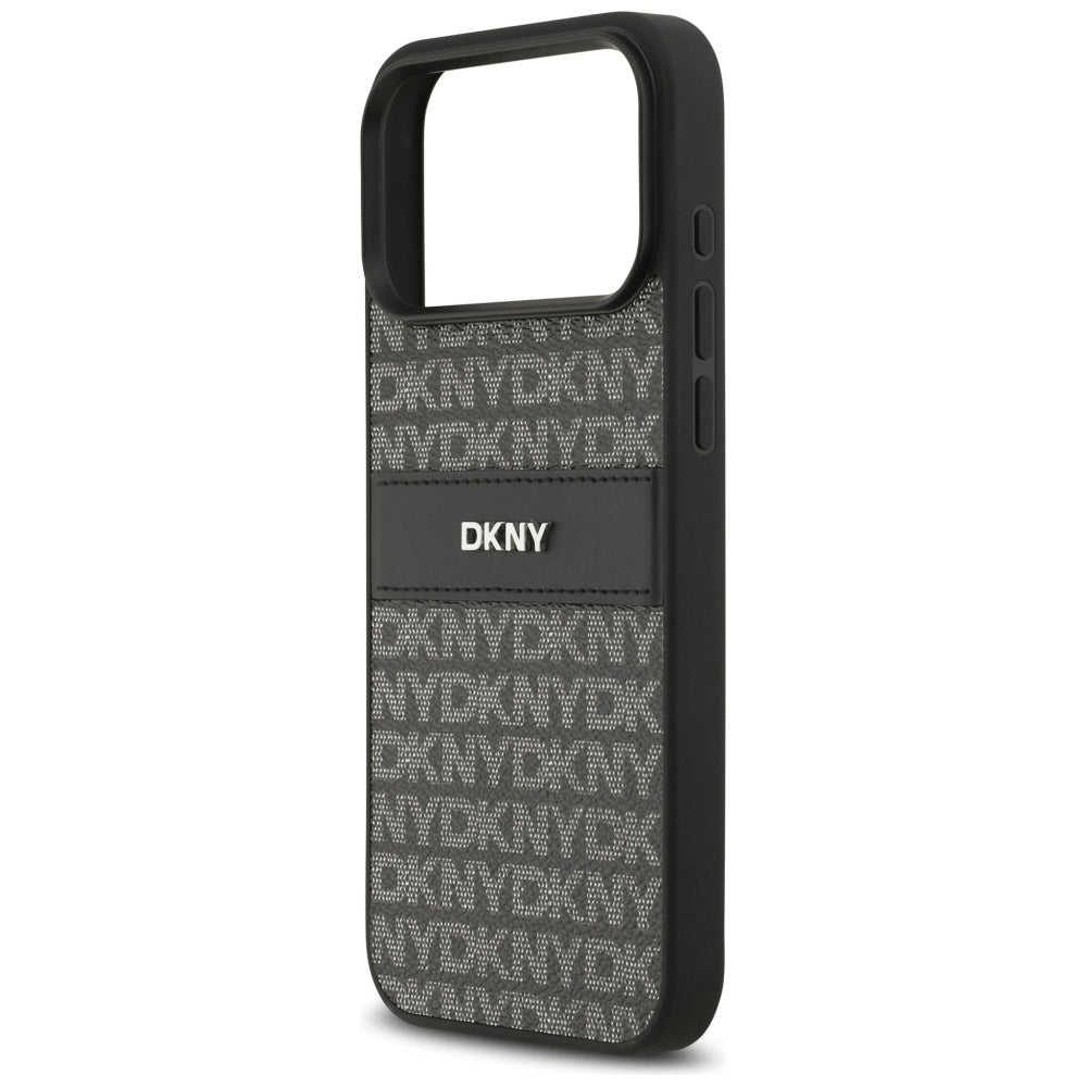 DKNY Repeat Texture Pattern with Tonal Stripe Case for iPhone 17 Pro Max - Black_5