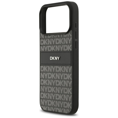 DKNY Repeat Texture Pattern with Tonal Stripe Case for iPhone 17 Pro Max - Black_5