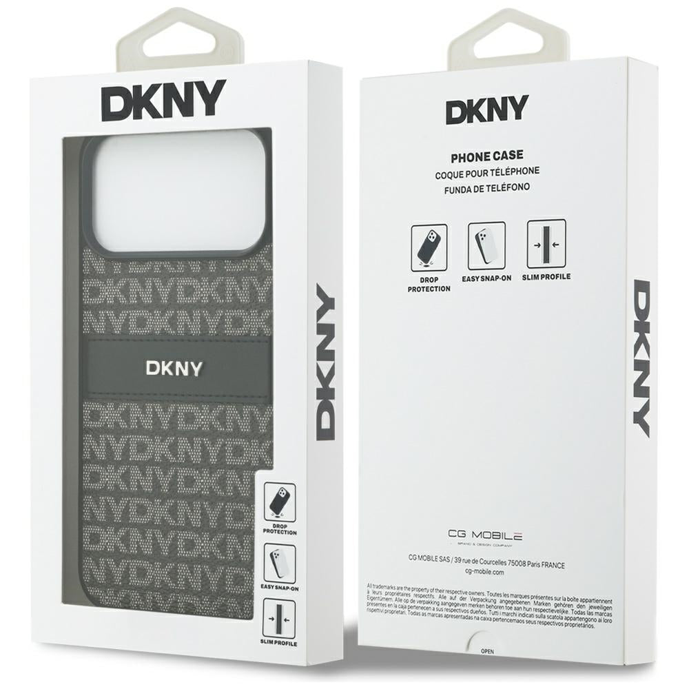 DKNY Repeat Texture Pattern with Tonal Stripe Case for iPhone 17 Pro Max - Black_7