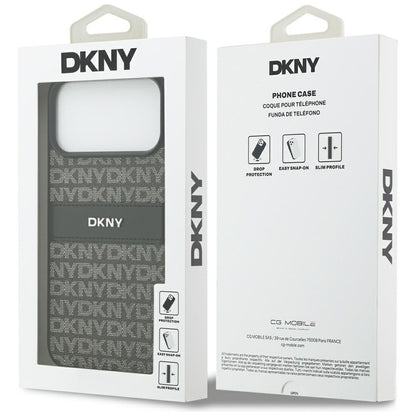 DKNY Repeat Texture Pattern with Tonal Stripe Case for iPhone 17 Pro Max - Black_7