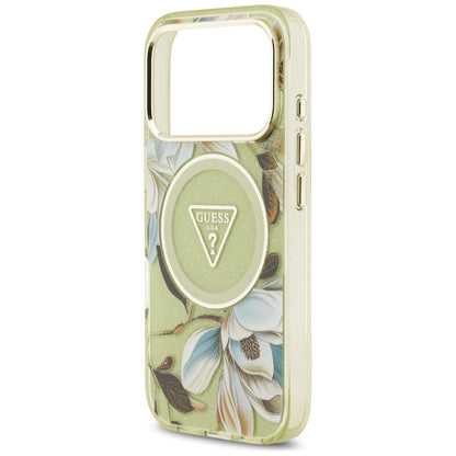 Guess IML Glitter Flowers Triangle MagSafe Case for iPhone 17 Pro Max - Green_5