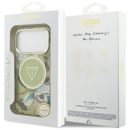 Guess IML Glitter Flowers Triangle MagSafe Case for iPhone 17 Pro Max - Green_7