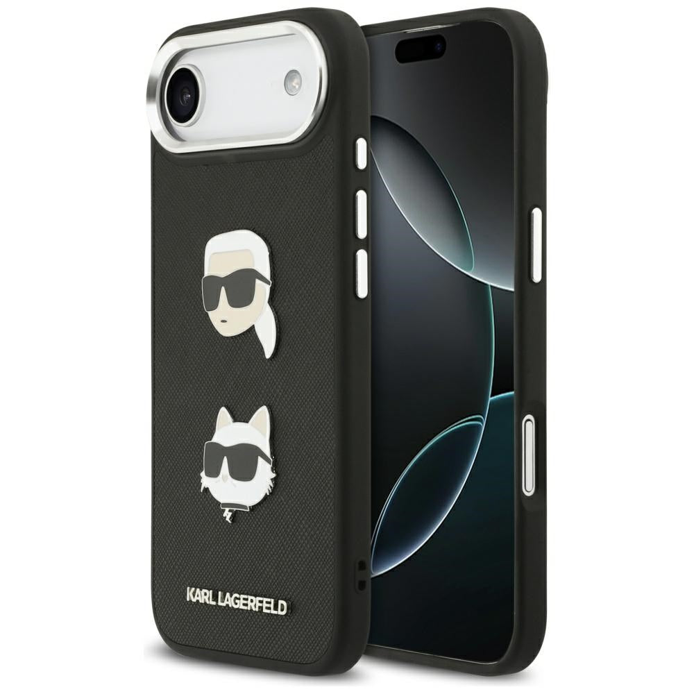 Karl Lagerfeld FW Grained Karl &amp; Choupette Heads Pins &amp; Logo iPhone Air Case - Black_0
