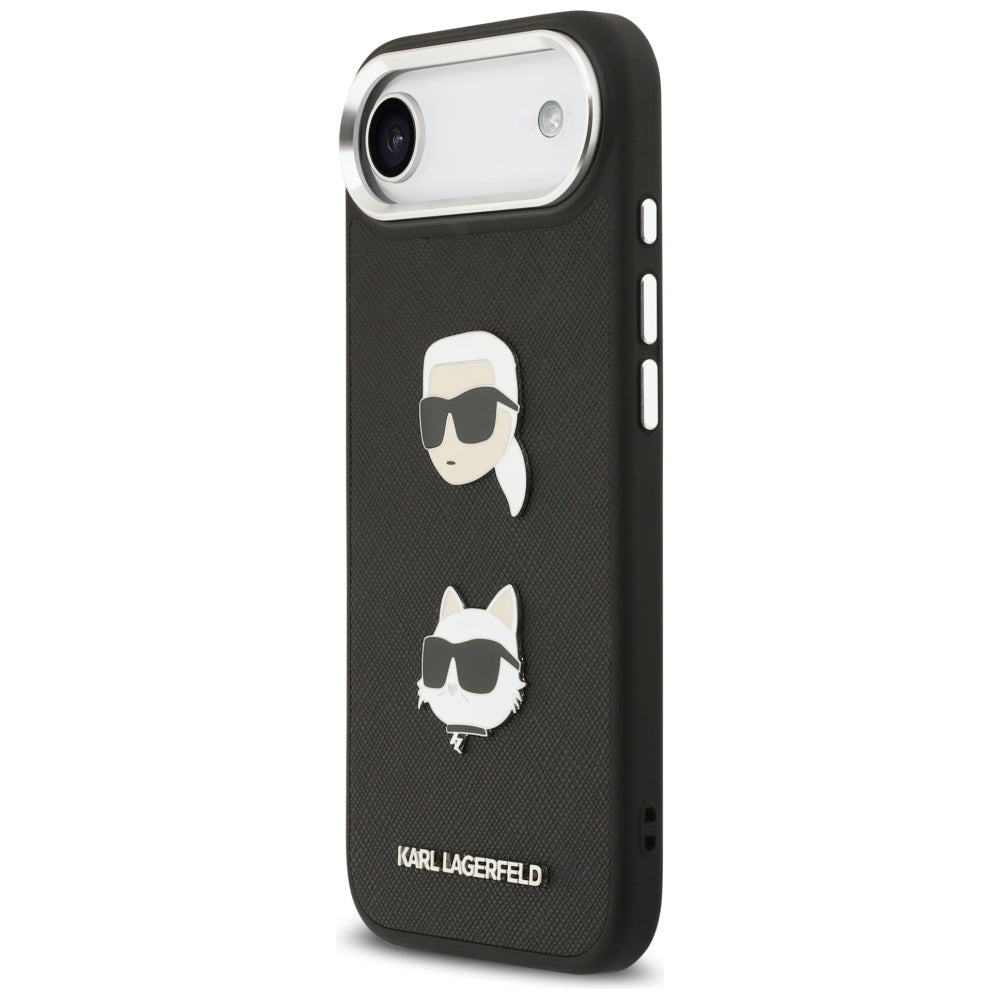 Karl Lagerfeld FW Grained Karl &amp; Choupette Heads Pins &amp; Logo iPhone Air Case - Black_1