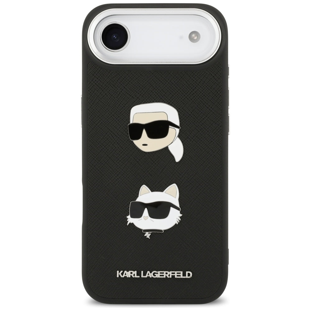 Karl Lagerfeld FW Grained Karl &amp; Choupette Heads Pins &amp; Logo iPhone Air Case - Black_2