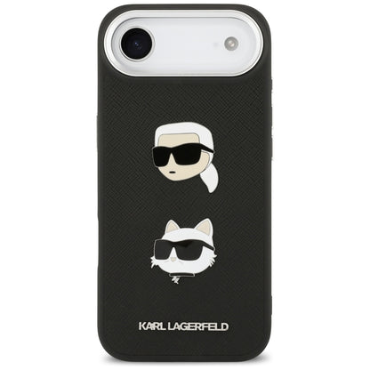 Karl Lagerfeld FW Grained Karl &amp; Choupette Heads Pins &amp; Logo iPhone Air Case - Black_2