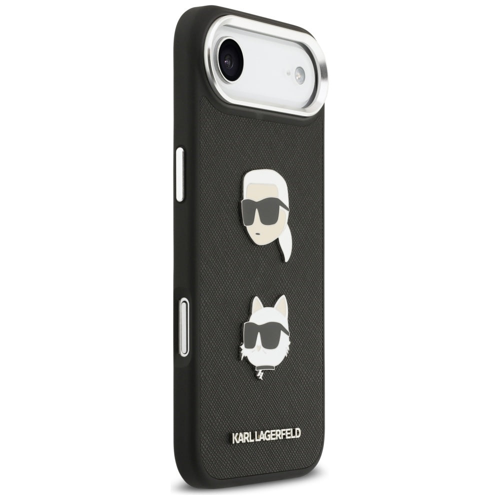 Karl Lagerfeld FW Grained Karl &amp; Choupette Heads Pins &amp; Logo iPhone Air Case - Black_3