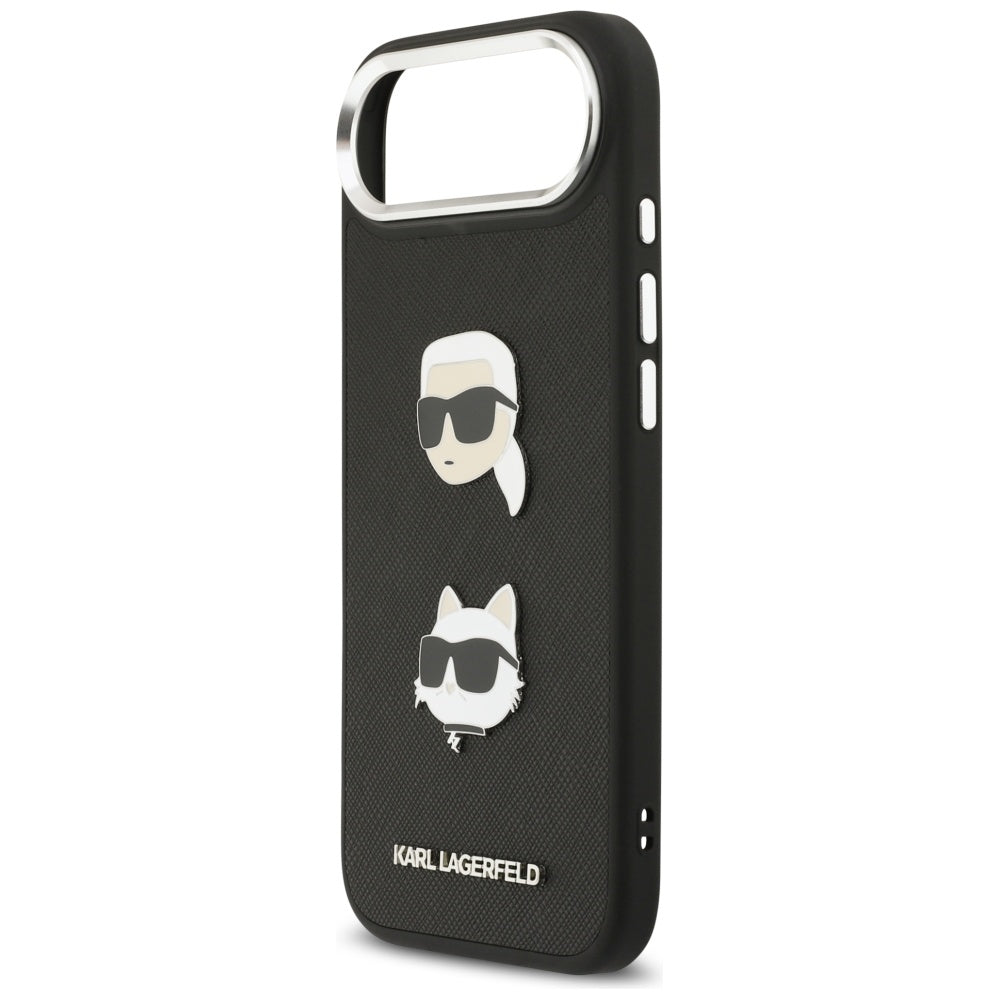 Karl Lagerfeld FW Grained Karl &amp; Choupette Heads Pins &amp; Logo iPhone Air Case - Black_5
