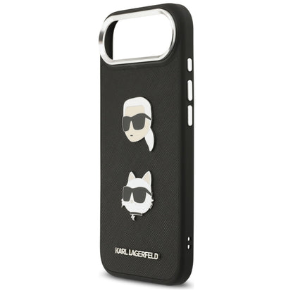 Karl Lagerfeld FW Grained Karl &amp; Choupette Heads Pins &amp; Logo iPhone Air Case - Black_5