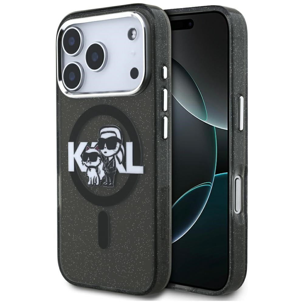 Karl Lagerfeld IML Glitter Karl &amp; Choupette Sketch Logo MagSafe Case for iPhone 17 Pro - Black_0