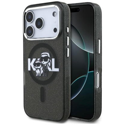 Karl Lagerfeld IML Glitter Karl &amp; Choupette Sketch Logo MagSafe Case for iPhone 17 Pro - Black_0