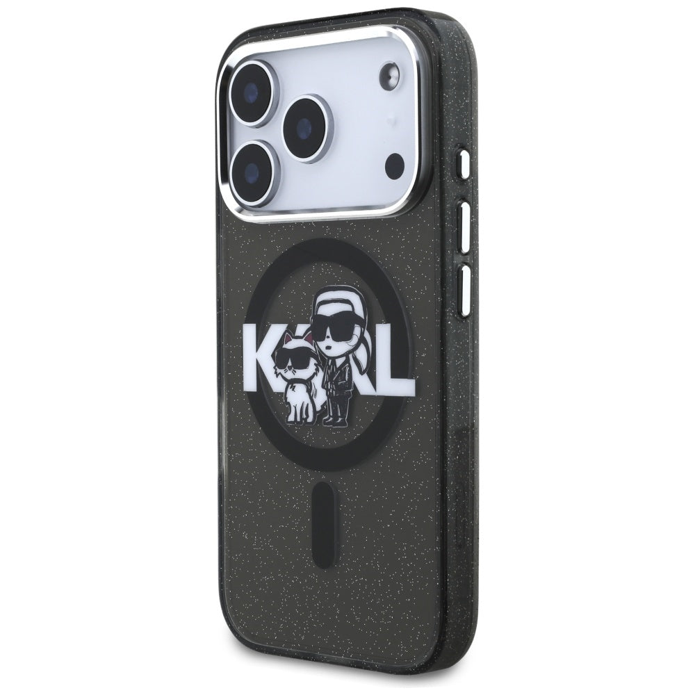 Karl Lagerfeld IML Glitter Karl &amp; Choupette Sketch Logo MagSafe Case for iPhone 17 Pro - Black_1