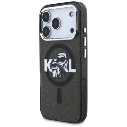 Karl Lagerfeld IML Glitter Karl &amp; Choupette Sketch Logo MagSafe Case for iPhone 17 Pro - Black_1