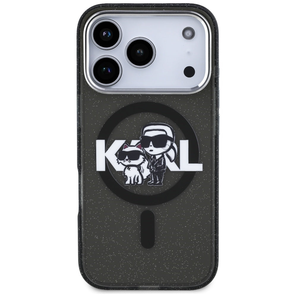 Karl Lagerfeld IML Glitter Karl &amp; Choupette Sketch Logo MagSafe Case for iPhone 17 Pro - Black_2