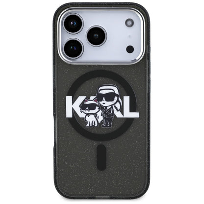 Karl Lagerfeld IML Glitter Karl &amp; Choupette Sketch Logo MagSafe Case for iPhone 17 Pro - Black_2