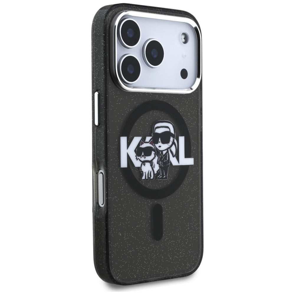 Karl Lagerfeld IML Glitter Karl &amp; Choupette Sketch Logo MagSafe Case for iPhone 17 Pro - Black_3