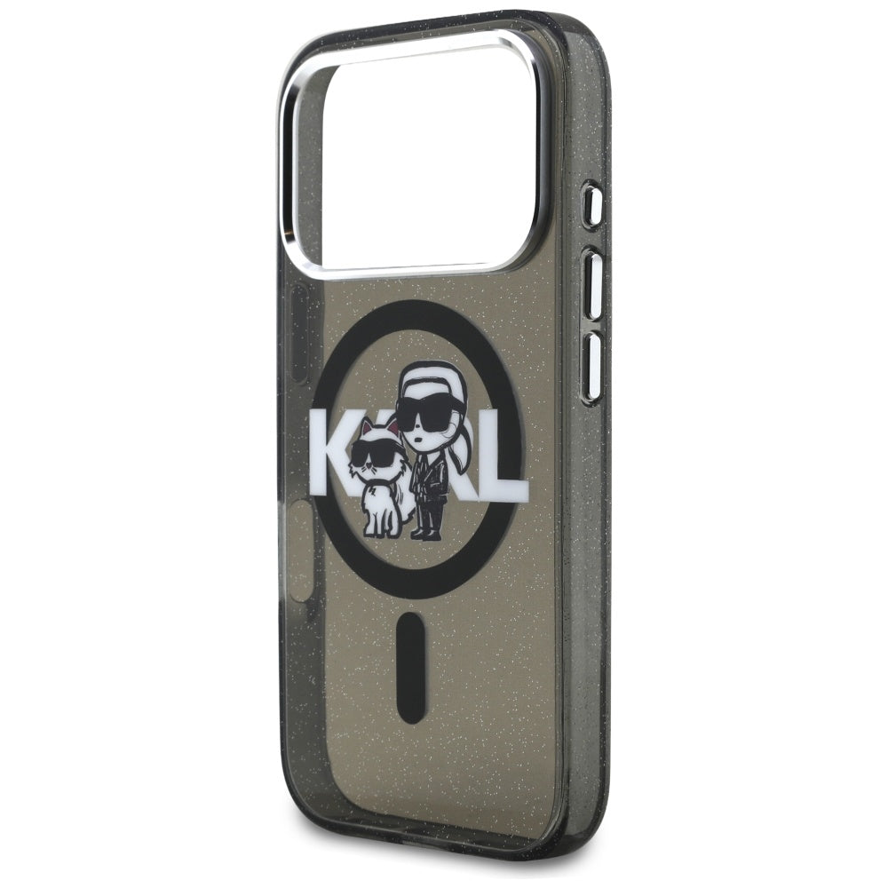 Karl Lagerfeld IML Glitter Karl &amp; Choupette Sketch Logo MagSafe Case for iPhone 17 Pro - Black_5