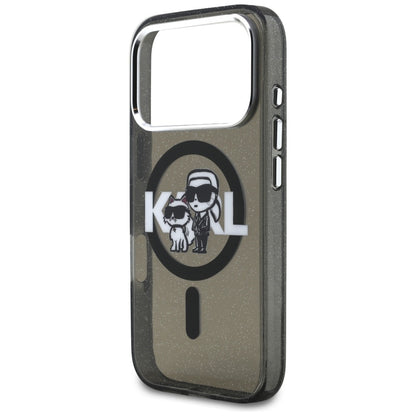 Karl Lagerfeld IML Glitter Karl &amp; Choupette Sketch Logo MagSafe Case for iPhone 17 Pro - Black_5