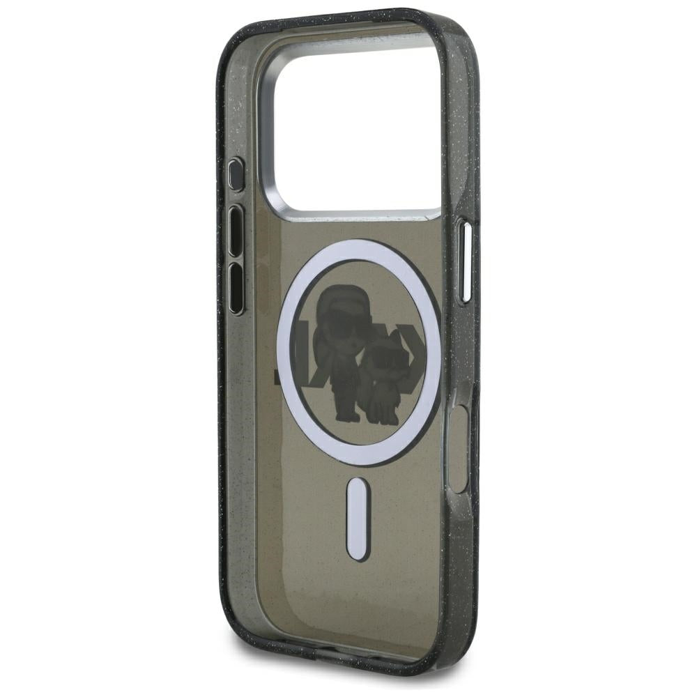 Karl Lagerfeld IML Glitter Karl &amp; Choupette Sketch Logo MagSafe Case for iPhone 17 Pro - Black_6