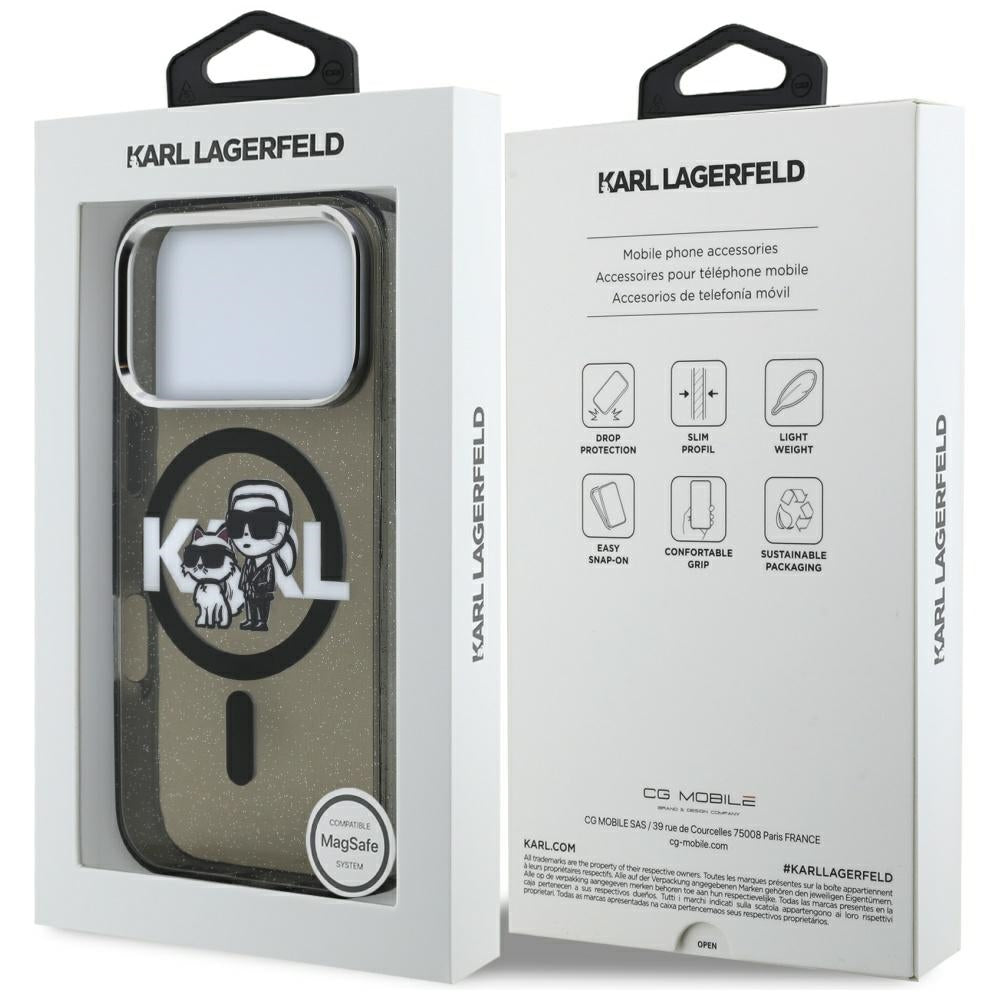 Karl Lagerfeld IML Glitter Karl &amp; Choupette Sketch Logo MagSafe Case for iPhone 17 Pro - Black_7