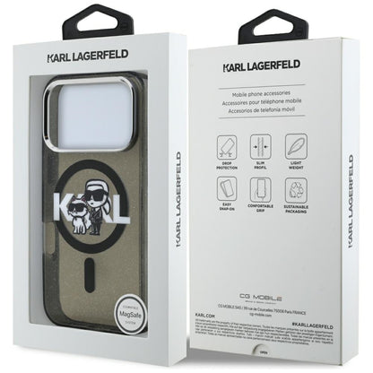 Karl Lagerfeld IML Glitter Karl &amp; Choupette Sketch Logo MagSafe Case for iPhone 17 Pro - Black_7