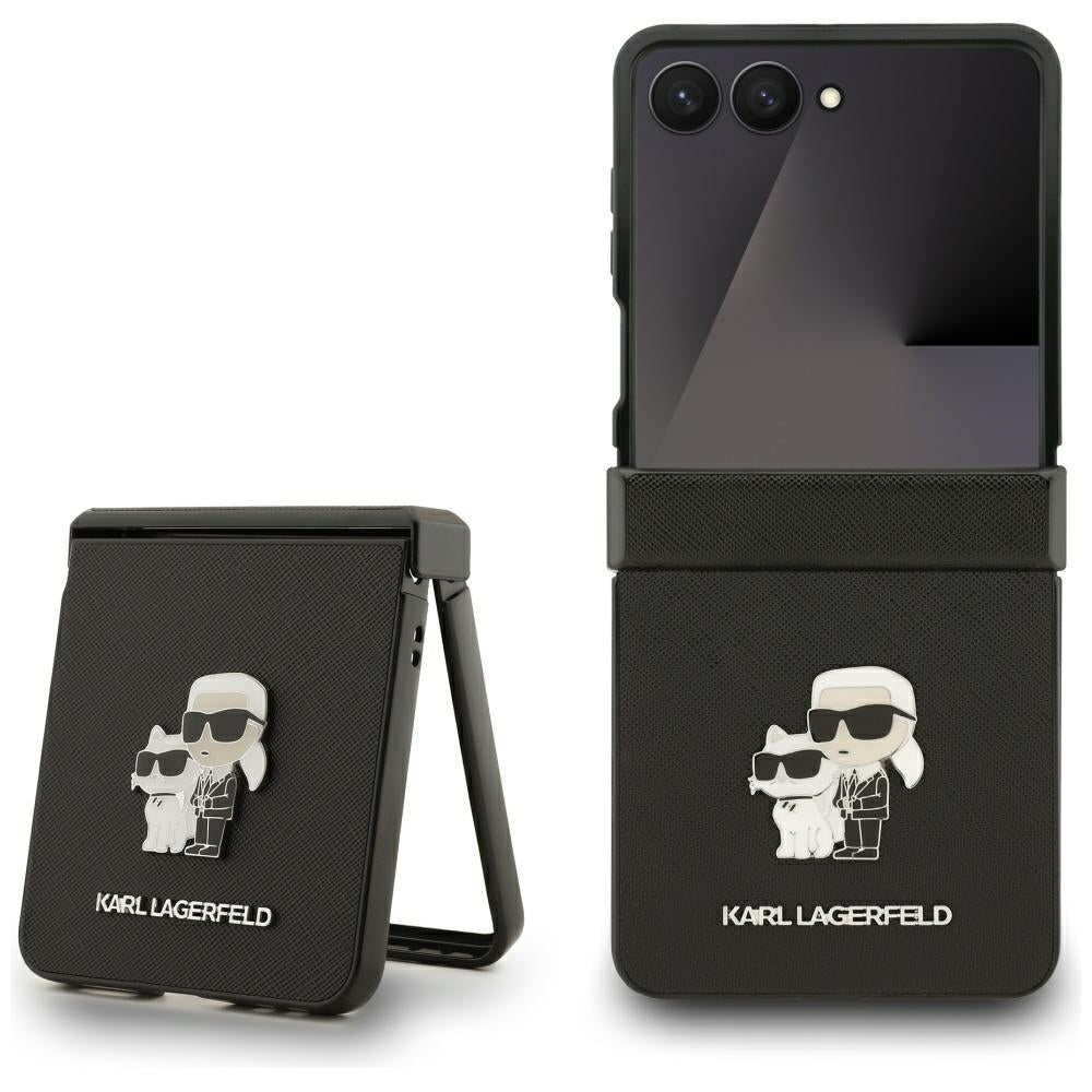 Karl Lagerfeld Saffiano Karl&amp;Choupette Pin Case for Samsung Galaxy Z Flip 7 - Black_0
