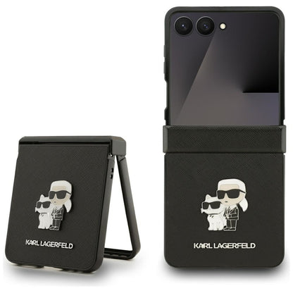 Karl Lagerfeld Saffiano Karl&amp;Choupette Pin Case for Samsung Galaxy Z Flip 7 - Black_0