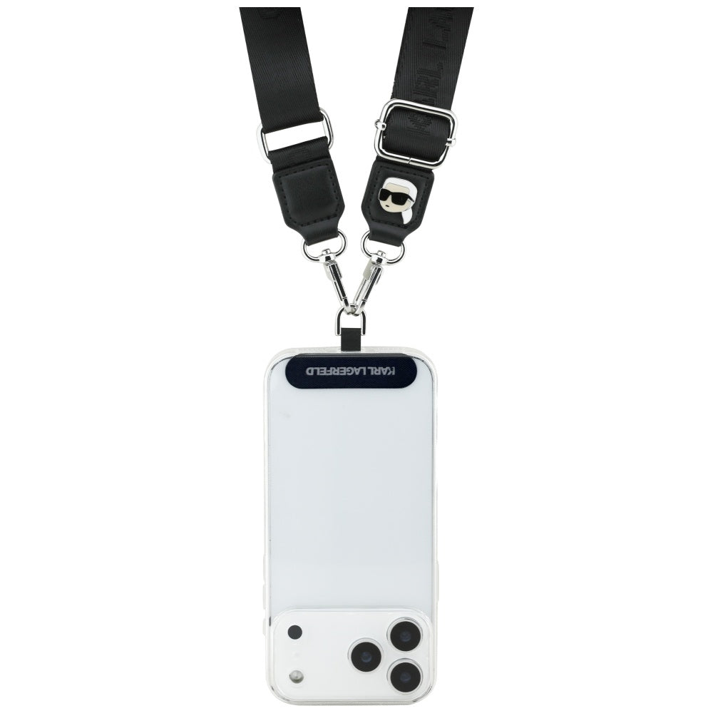 Karl Lagerfeld Universal Strap Tether Patch Karl Metal Logo Phone Lanyard - Black_1