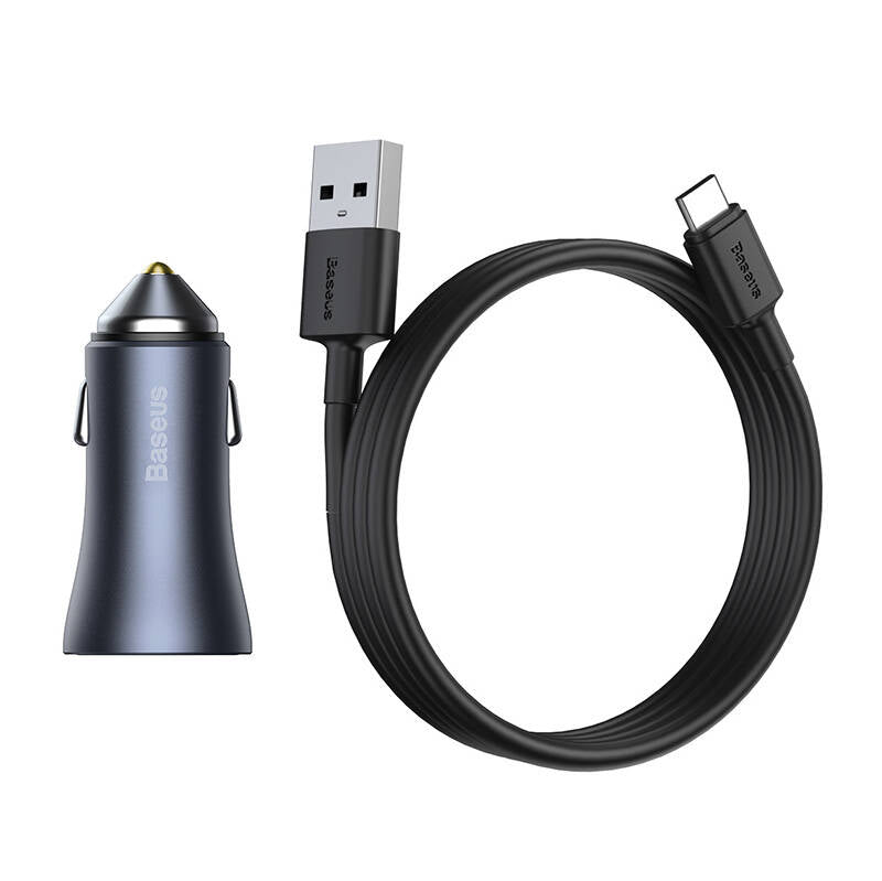 Baseus Golden Contactor Pro fast car charger 2x USB 40 W Quick Charge SCP FCP AFC + USB cable - USB Type C gray (TZCCJD-A0G)_15