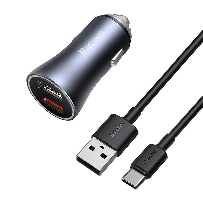 Baseus Golden Contactor Pro fast car charger 2x USB 40 W Quick Charge SCP FCP AFC + USB cable - USB Type C gray (TZCCJD-A0G)_7