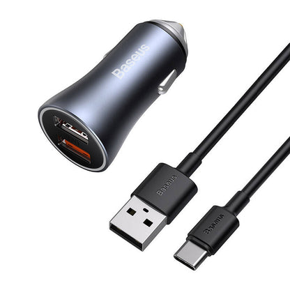 Baseus Golden Contactor Pro fast car charger 2x USB 40 W Quick Charge SCP FCP AFC + USB cable - USB Type C gray (TZCCJD-A0G)_7