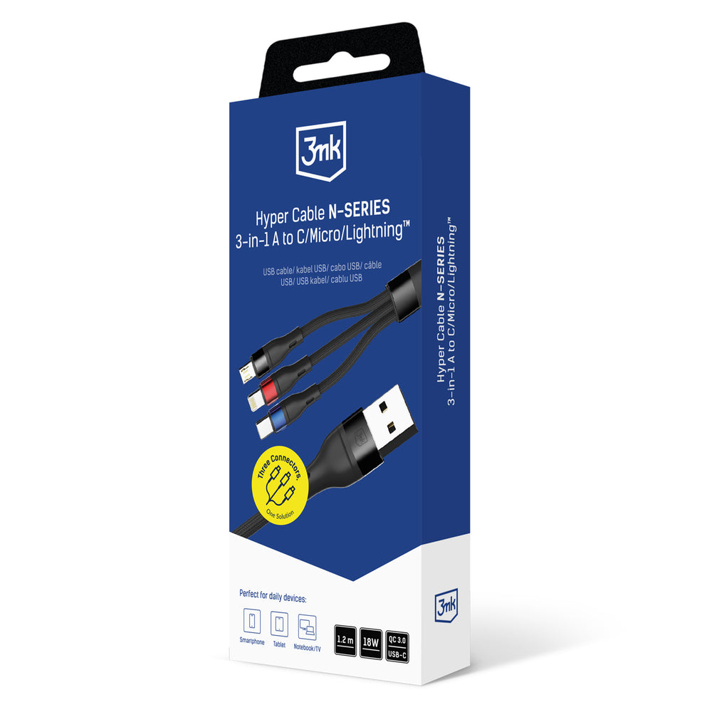 3mk Hyper Cable N-SERIES 3 in 1 USB-A / Lightning / Micro 1.2m 9V/2A 18W - black_7