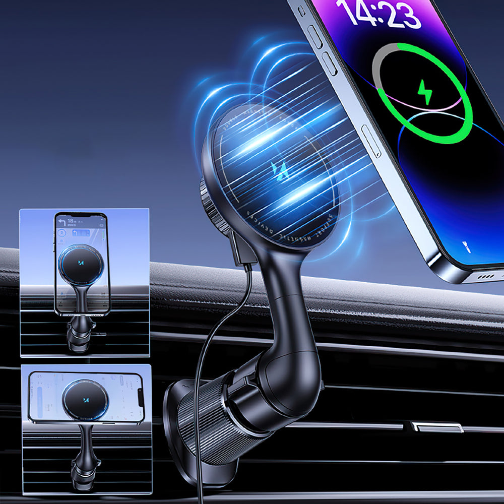 Wozinsky WCT5-6S4Y Car Holder with Qi/MagSafe 15W Inductive Charger for Air Vent - Black_4