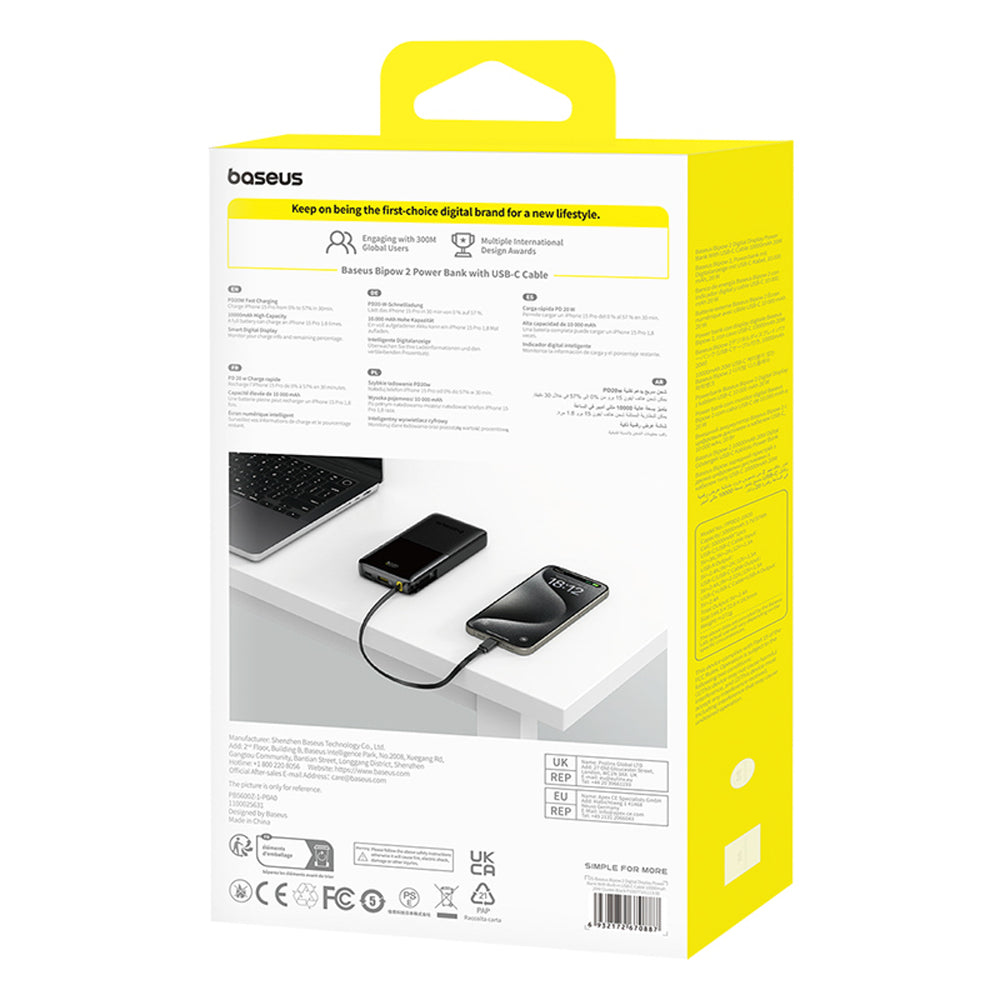 Powerbank Baseus Bipow 2 10000mah 20W z cyfrowym wyświetlaczem z wbudowanym kablem USB-C - czarny_7
