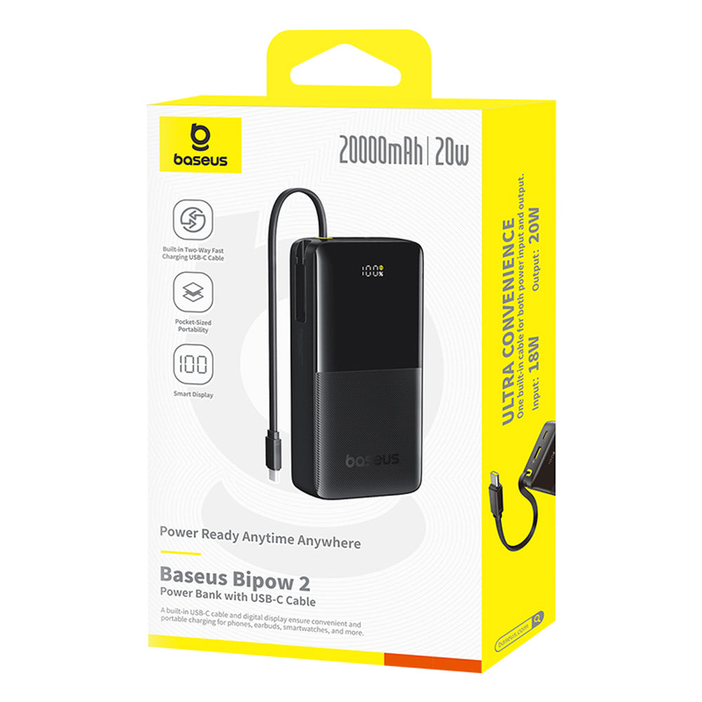 Powerbank Baseus Bipow 2 20000mah 20W z cyfrowym wyświetlaczem z wbudowanym kablem USB-C - czarny_5