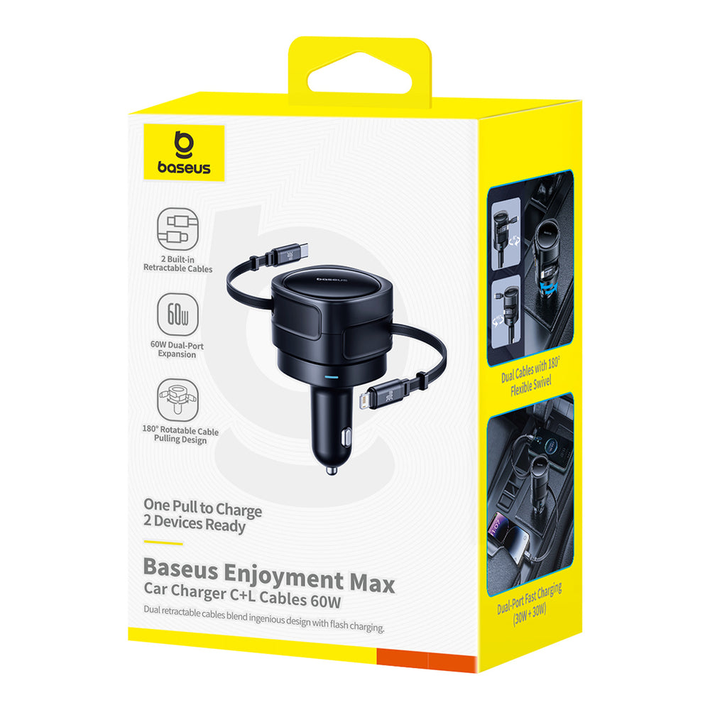 Carregador de Carro Baseus Enjoyment Max / 60W / 3A / USB-C / Lightning / Preto / C00035507121-00_3