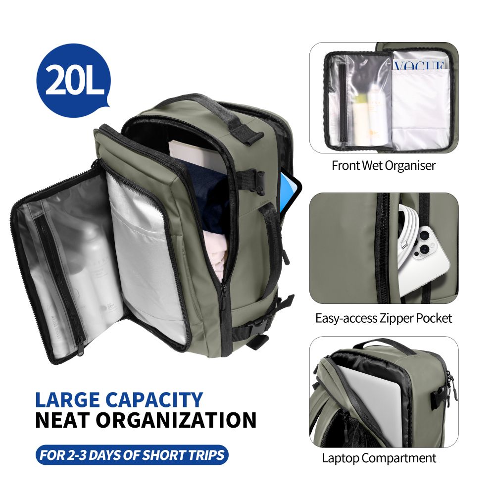 Tech-Protect Defender S50 Backpack for Ryanair &amp; Wizzar, 20L Laptop - Olive_4