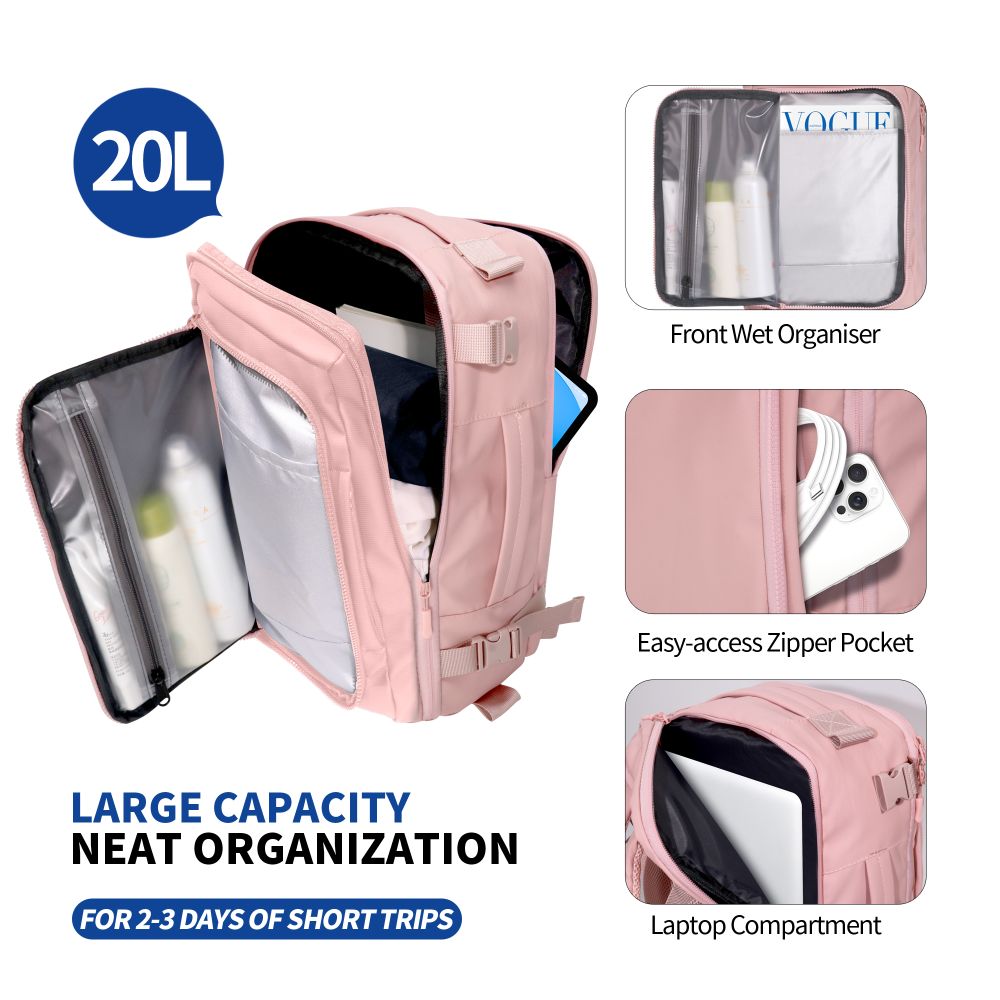 Tech-Protect Defender S50 Backpack for Ryanair &amp; Wizzar, 20L Laptop - Pink_4