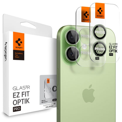 Spigen Optik Pro GLAS.TR ”EZ FIT” Camera Cover 2-pack for iPhone 16 / 16 Plus / 17 - Green_0