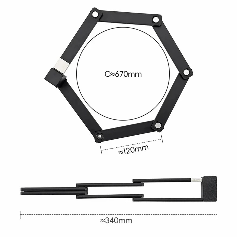 Rockbros 32140003001 foldable bicycle lock with key and handle, 68cm - black_5