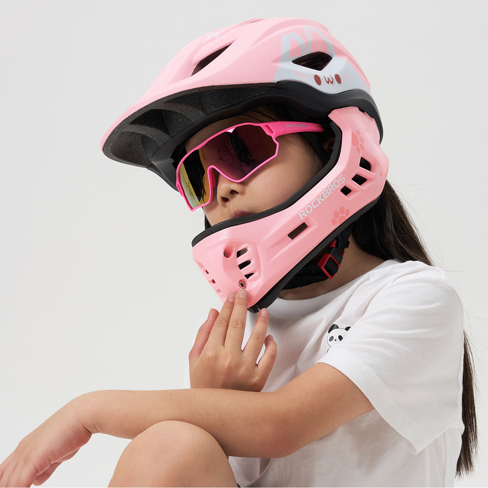 Rockbros TT-32002 Rabbit Children's Bike Helmet with Detachable Chin Size M (54-58) - Pink_1