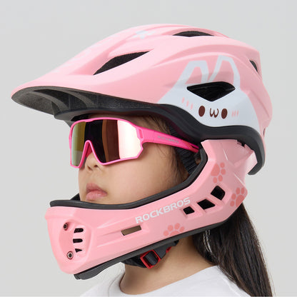 Rockbros TT-32002 Rabbit Children's Bike Helmet with Detachable Chin Size M (54-58) - Pink_2