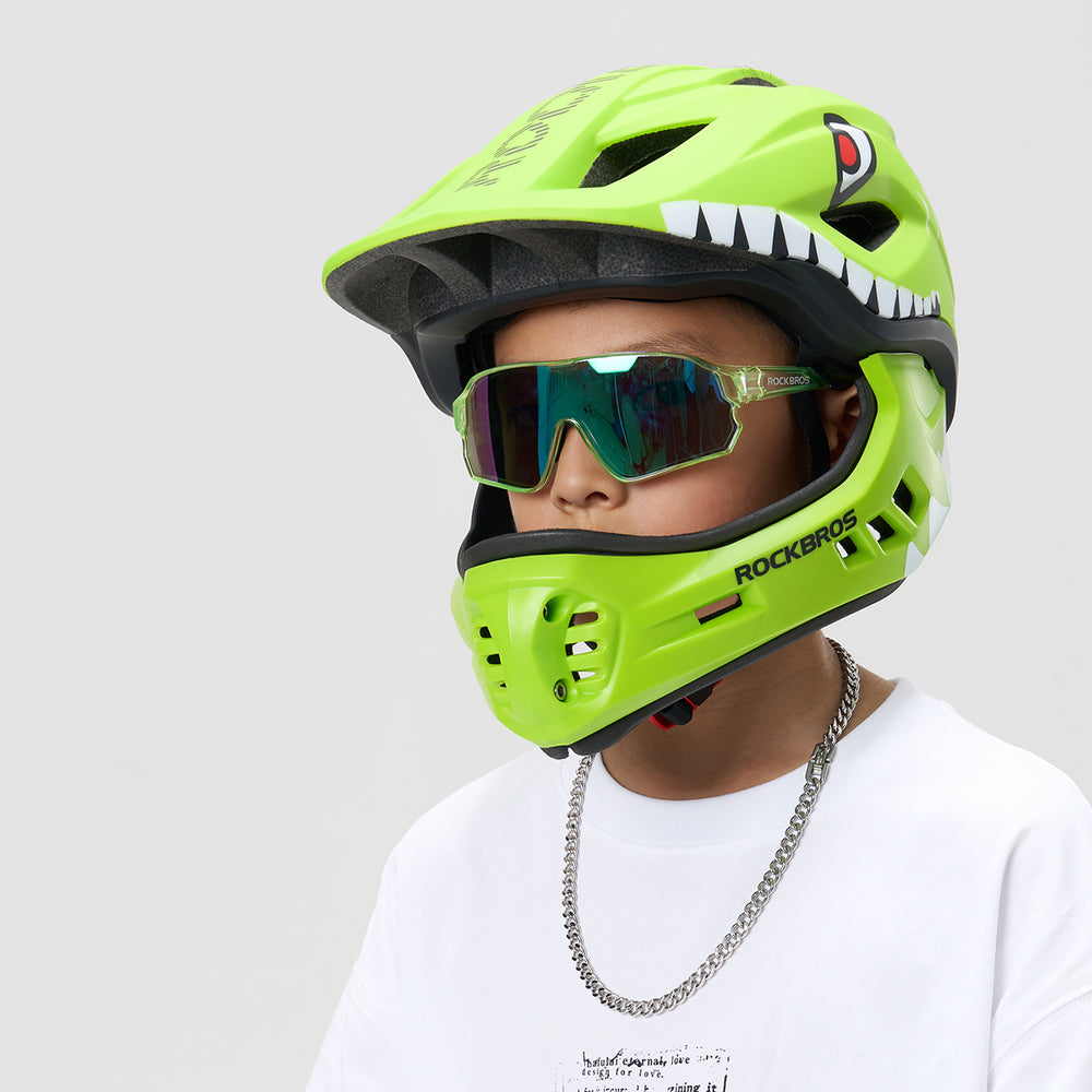 Rockbros TT-32004 Shark Children's Bike Helmet with Detachable Jaw Size M (54-58) - Green_1